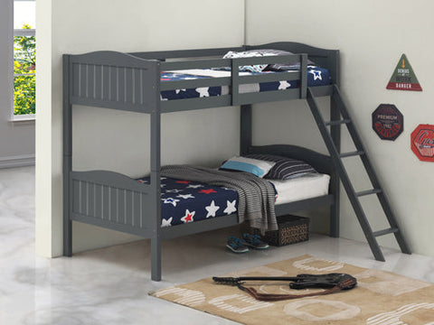 Coaster Arlo Twin/Twin Bunk Bed with Ladder Grey Model 405053GRY