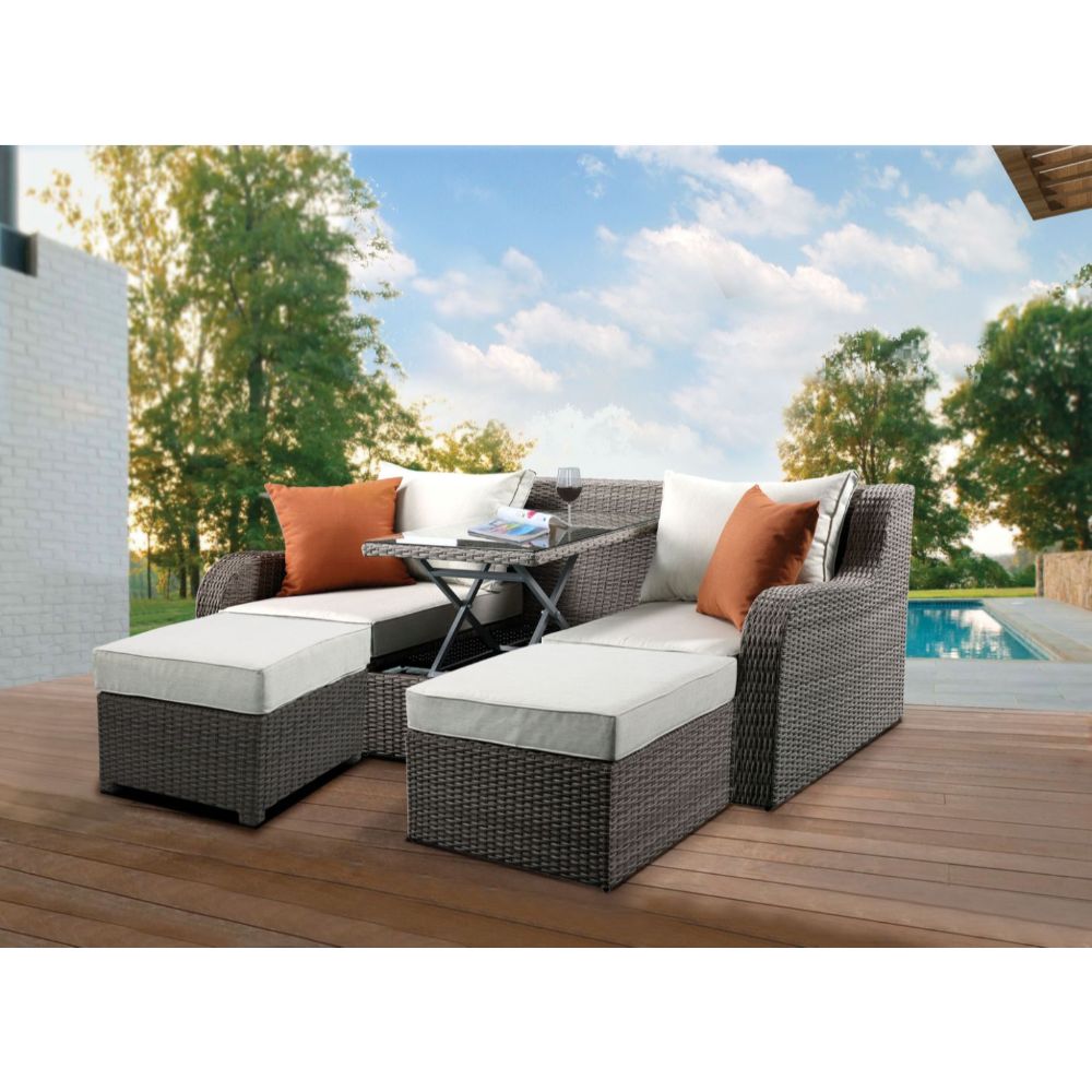 ACME Salena Beige Fabric & Gray Wicker Salena Patio Sofa & Ottoman Model 45010