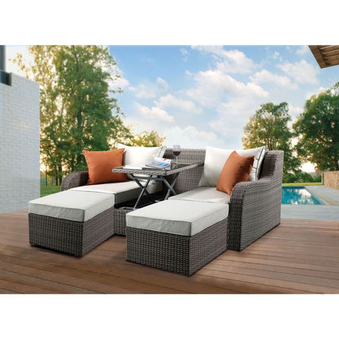 ACME Salena Beige Fabric & Gray Wicker Salena Patio Sofa & Ottoman Model 45010