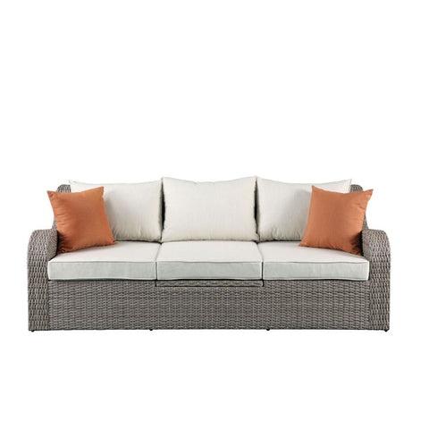 ACME Salena Beige Fabric & Gray Wicker Salena Patio Sofa & Ottoman Model 45010