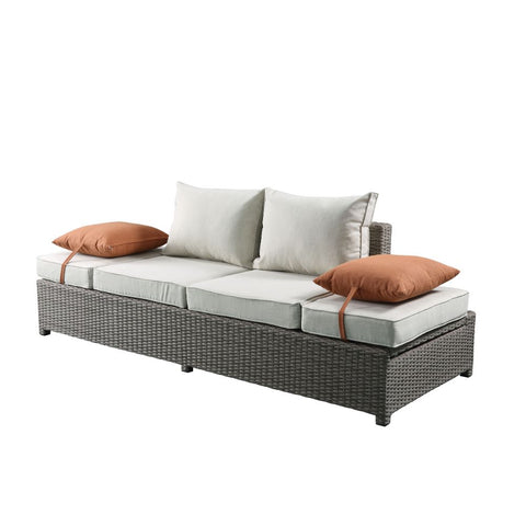 ACME Salena Beige Fabric & Gray Wicker Salena Patio Sofa & Ottoman Model 45015