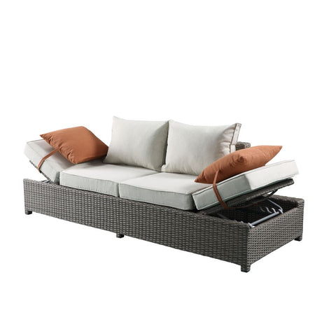 ACME Salena Beige Fabric & Gray Wicker Salena Patio Sofa & Ottoman Model 45015