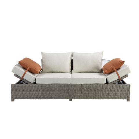 ACME Salena Beige Fabric & Gray Wicker Salena Patio Sofa & Ottoman Model 45015