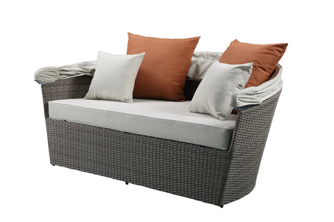 Glynn Beige Fabric & Gray Wicker Patio Sofa & Ottoman Model 45025 By ACME Furniture