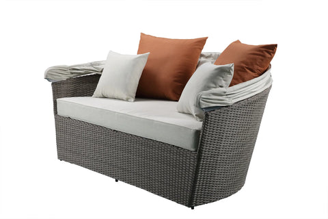 Glynn Beige Fabric & Gray Wicker Patio Sofa & Ottoman Model 45025 By ACME Furniture