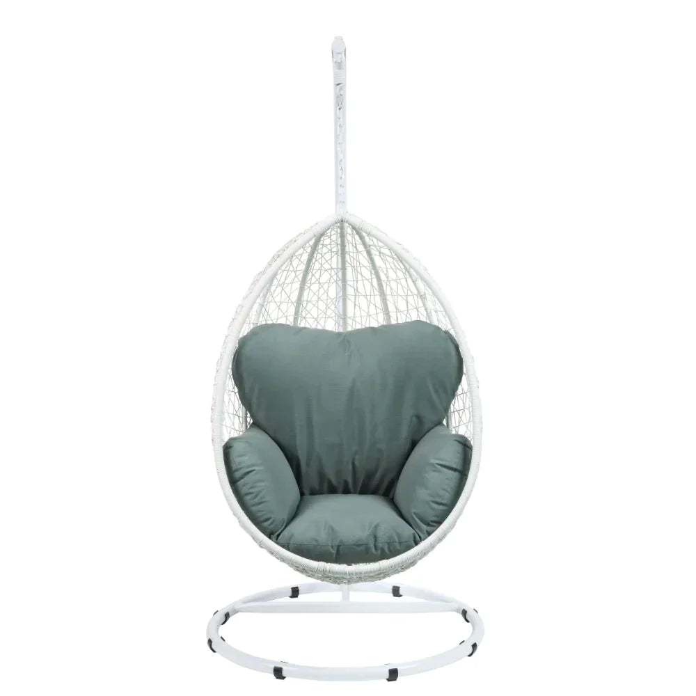 Simona Green Fabric & White Wicker Patio Swing Chair Model 45032 By ACME Furniture