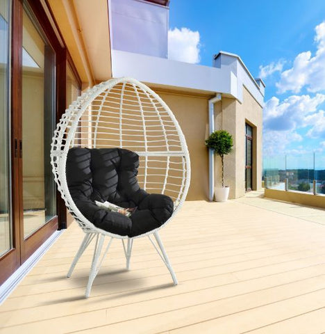 Galzed Black Fabric & White Wicker Patio Lounge Chair Model 45109 By ACME Furniture