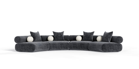 Divani Casa Simpson Contemporary Dark Grey Fabric Curved Modular Sectional Sofa With Throw Pillows 4 Piece Sectional Model VGOD-ZW-23018-GRY-MOD-4-Piece Sectional