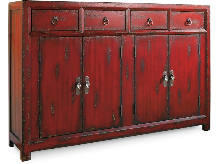 Hooker Furniture Living Room 58'' Red Asian Cabinet