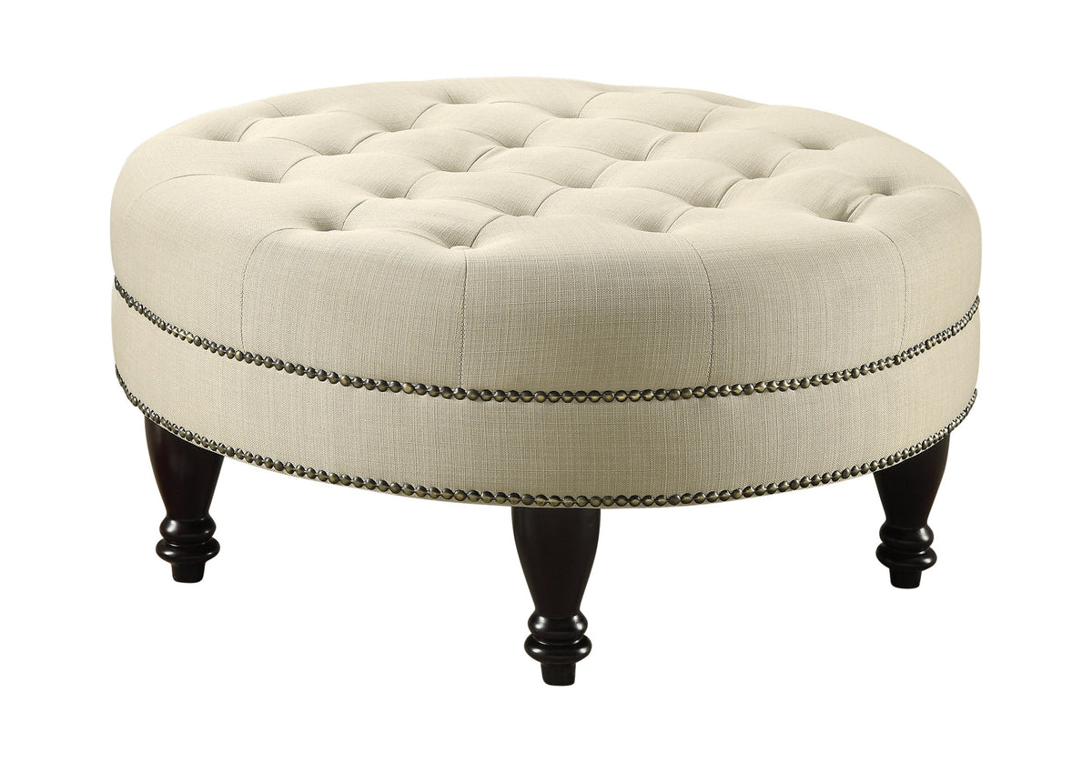 Coaster Elchin Round Upholstered Tufted Ottoman Oatmeal Model 500018