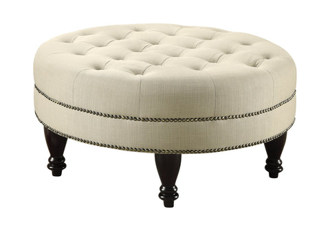 Coaster Elchin Round Upholstered Tufted Ottoman Oatmeal Model 500018