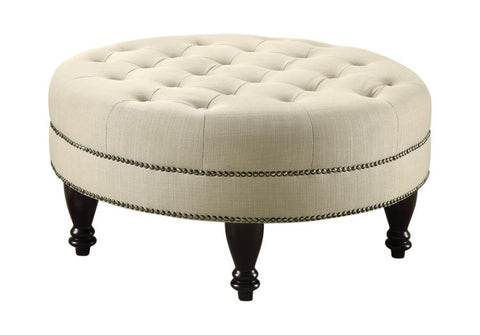 Coaster Elchin Round Upholstered Tufted Ottoman Oatmeal Model 500018