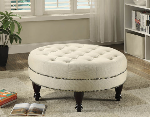 Coaster Elchin Round Upholstered Tufted Ottoman Oatmeal Model 500018