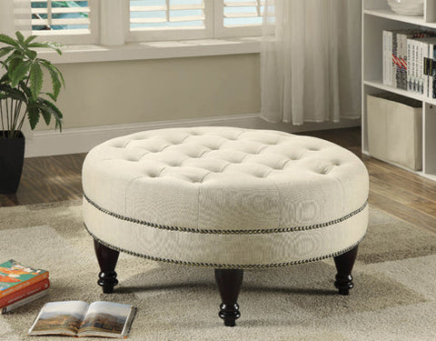 Coaster Elchin Round Upholstered Tufted Ottoman Oatmeal Model 500018