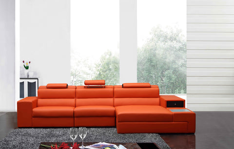 Divani Casa Polaris Mini Contemporary Orange Bonded Leather Right Facing Sectional Sofa Model VGEV5022B-ORG