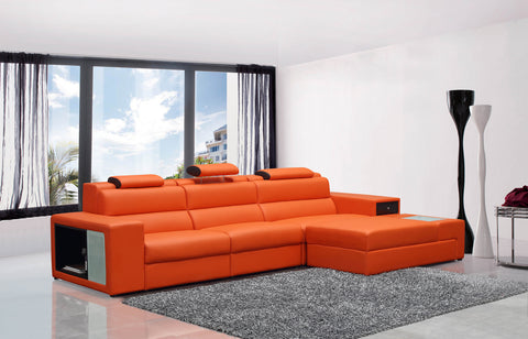 Divani Casa Polaris Mini Contemporary Orange Bonded Leather Right Facing Sectional Sofa Model VGEV5022B-ORG