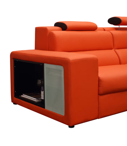 Divani Casa Polaris Mini Contemporary Orange Bonded Leather Right Facing Sectional Sofa Model VGEV5022B-ORG