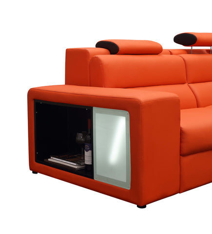 Divani Casa Polaris Mini Contemporary Orange Bonded Leather Right Facing Sectional Sofa Model VGEV5022B-ORG