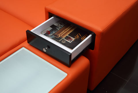 Divani Casa Polaris Mini Contemporary Orange Bonded Leather Right Facing Sectional Sofa Model VGEV5022B-ORG