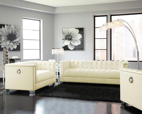 Coaster Chaviano Upholstered Tufted Living Room Set Pearl White Model 505391-S2