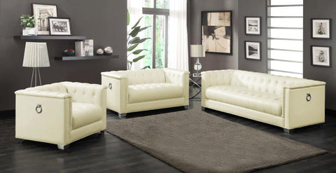 Coaster Chaviano Upholstered Tufted Living Room Set Pearl White Model 505391-S3