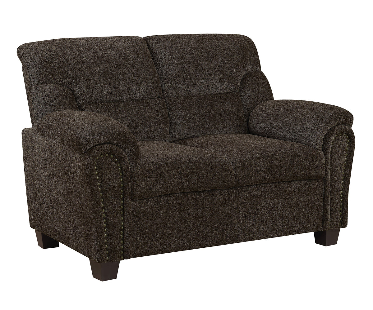 Coaster Clementine Upholstered Sofa with Nailhead Trim Brown Model 506571