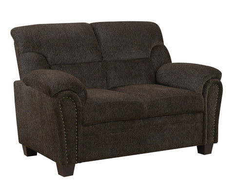 Coaster Clementine Upholstered Sofa with Nailhead Trim Brown Model 506571