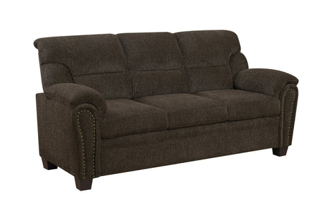 Coaster Clementine Upholstered Sofa with Nailhead Trim Brown Model 506571