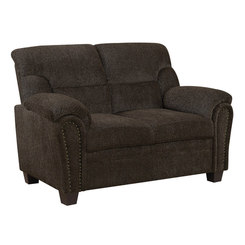 Coaster Clementine Upholstered Sofa with Nailhead Trim Brown Model 506571