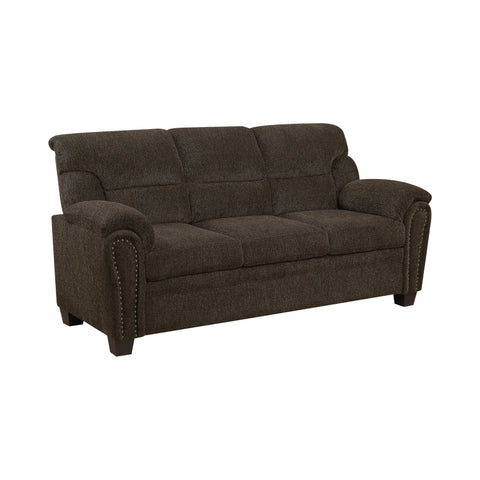 Coaster Clementine Upholstered Sofa with Nailhead Trim Brown Model 506571
