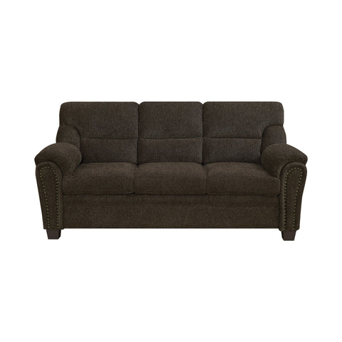 Coaster Clementine Upholstered Sofa with Nailhead Trim Brown Model 506571