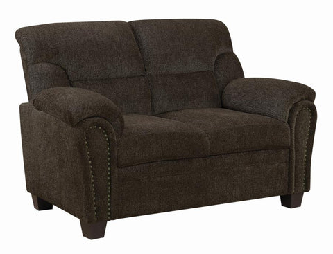 Coaster Clementine Upholstered Loveseat with Nailhead Trim Brown Model 506572
