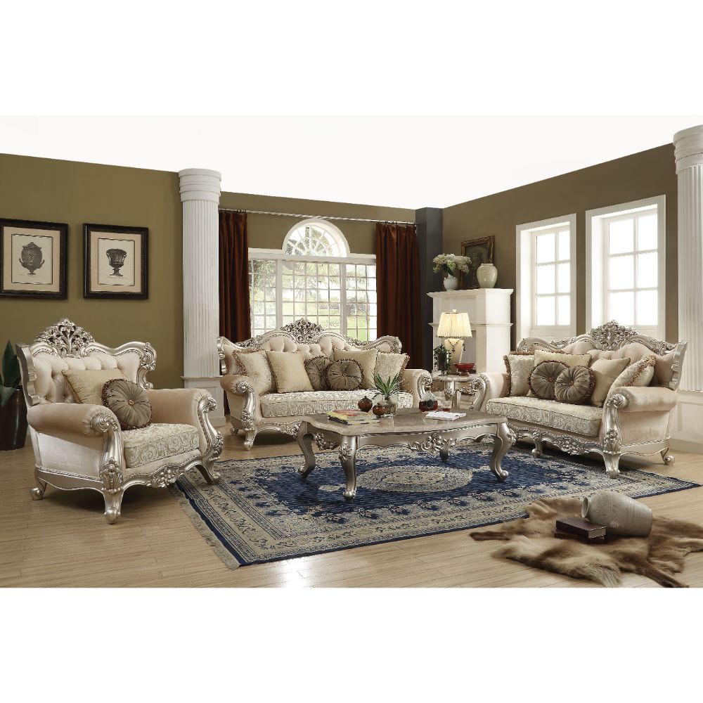 ACME Bently Fabric & Champagne Finish Bently Sofa Model 50660