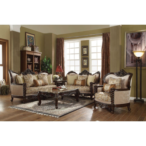 ACME Devayne Pattern Fabric & Dark Walnut Finish Devayne Sofa Model 50685