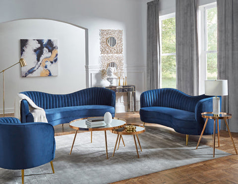 Coaster Sophia Camel Back Living Room Set Blue Model 506861-S2
