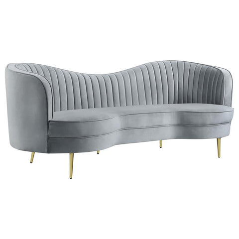 Coaster Sophia Upholstered Sofa with Camel Back Grey and Gold Model 506864