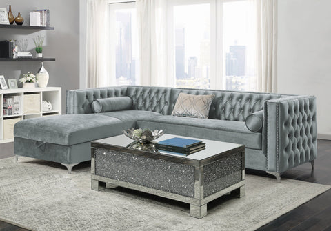 Coaster Bellaire Button-tufted Upholstered Sectional Silver Model 508280