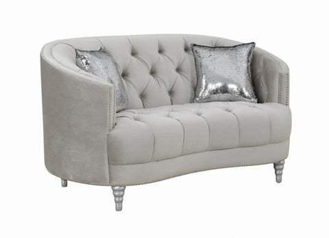 Coaster Avonlea Sloped Arm Tufted Loveseat Grey Model 508462