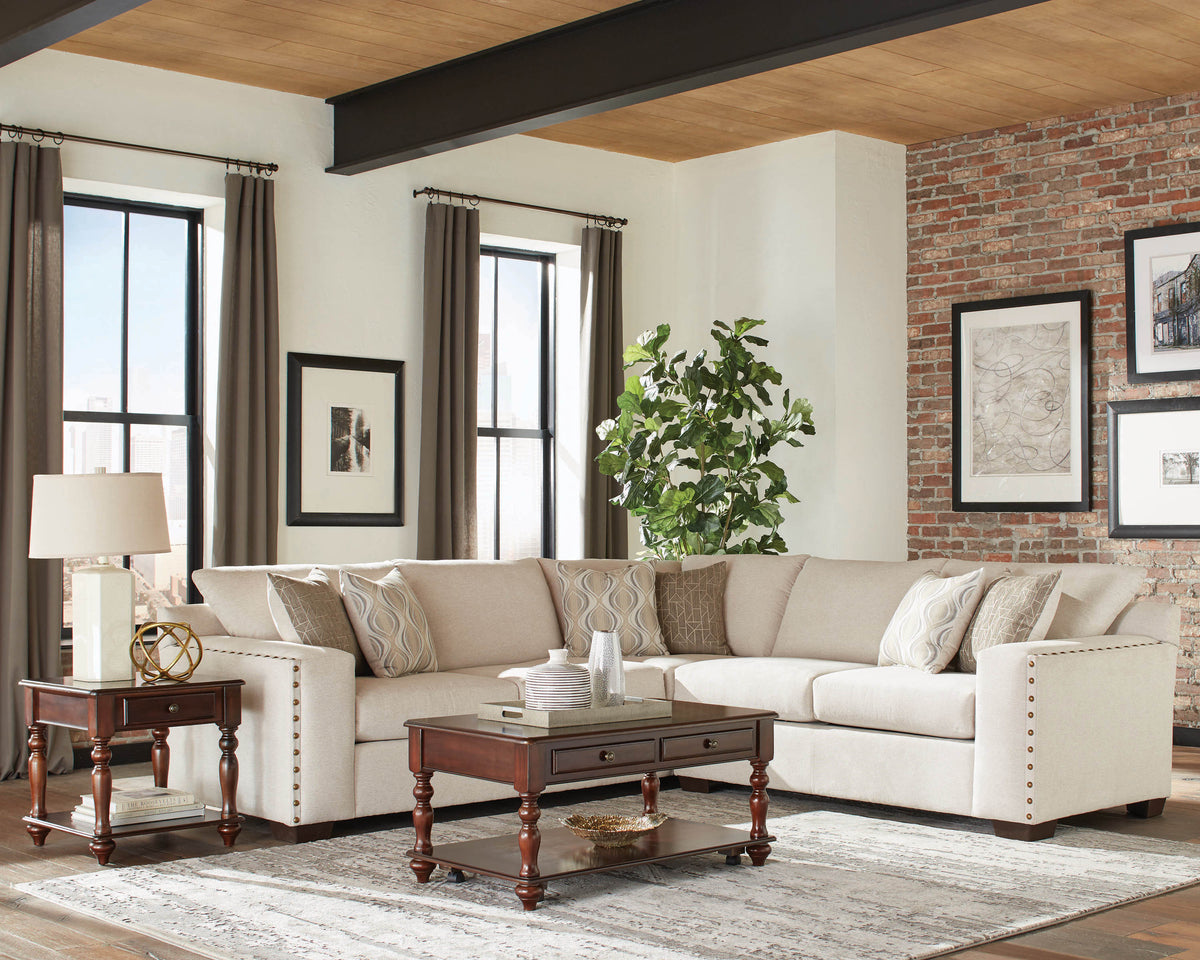 Coaster Aria L-shaped Sectional with Nailhead Oatmeal Model 508610