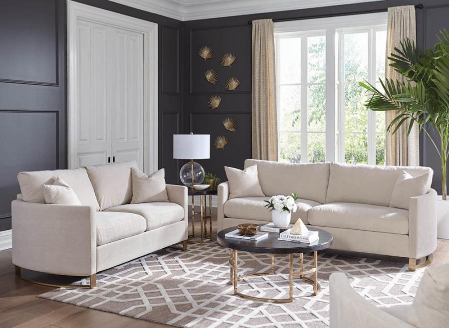 Coaster Corliss 2-piece Arched Arms Living Room Set Beige and Rose Brass Model 508821-S2