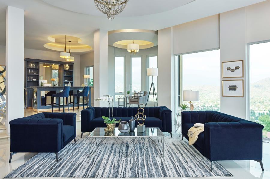 Coaster Chalet 3-piece Tuxedo Arm Living Room Set Blue Model 509211-S3