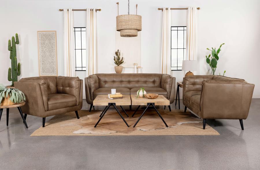 Coaster Thatcher 3-piece Upholstered Button Tufted Living Room Set Brown Model 509421-S3