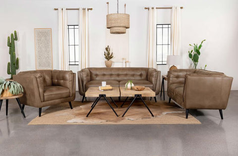 Coaster Thatcher 3-piece Upholstered Button Tufted Living Room Set Brown Model 509421-S3