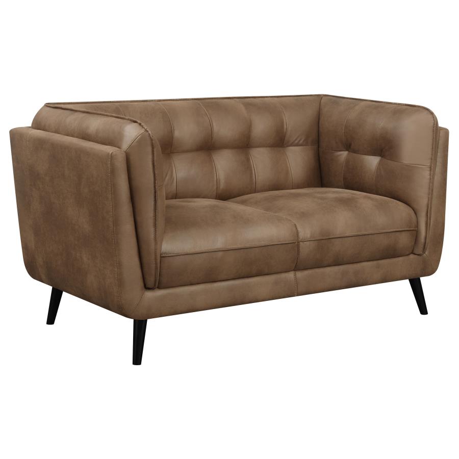 Coaster Thatcher Upholstered Button Tufted Loveseat Brown Model 509422