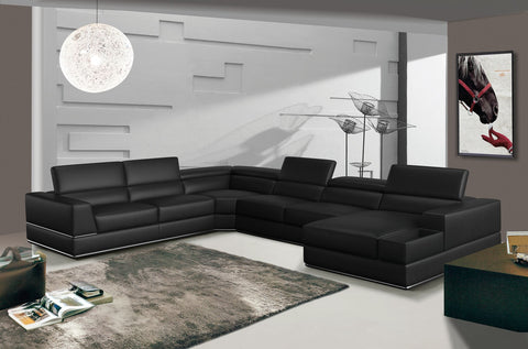 Divani Casa Pella Modern Black Italian Leather U Shaped Sectional Sofa Model VGCA5106O-BLK-SECT