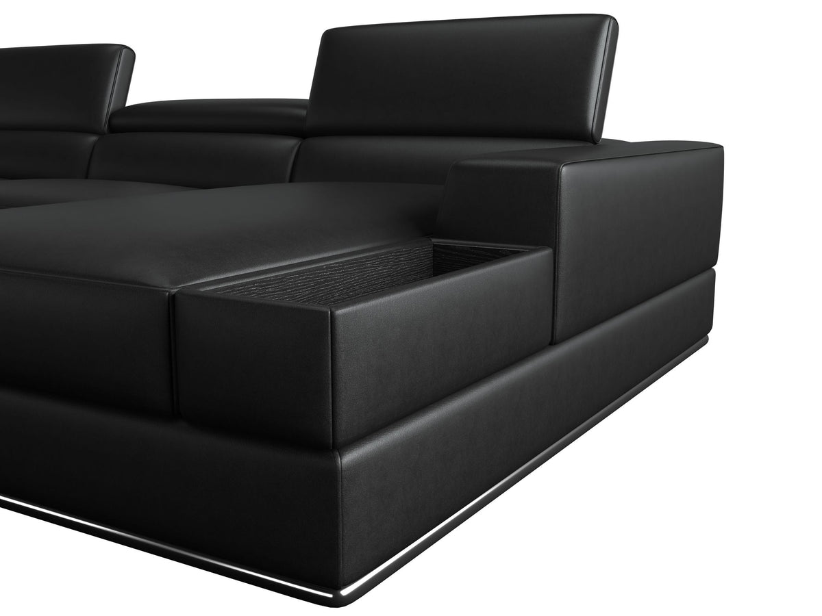 Divani Casa Pella Modern Black Italian Leather U Shaped Sectional Sofa Model VGCA5106O-BLK-SECT