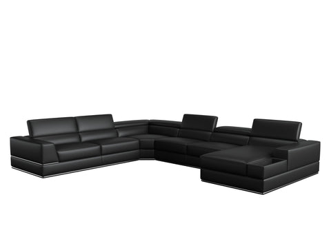 Divani Casa Pella Modern Black Italian Leather U Shaped Sectional Sofa Model VGCA5106O-BLK-SECT