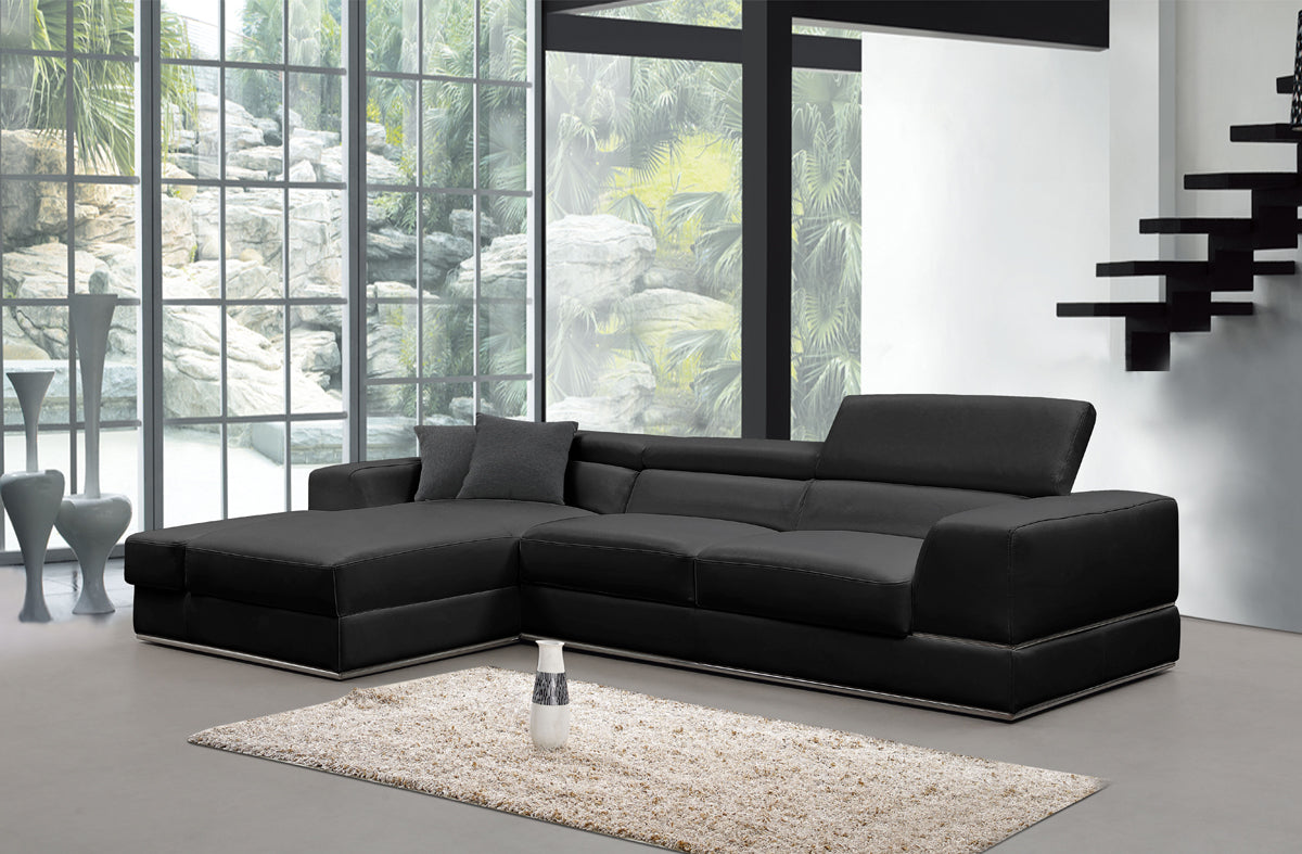 Divani Casa Pella Mini Modern Black Leather Left Facing Sectional Sofa Model VGCA5106A-BLK