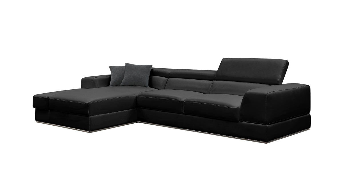 Divani Casa Pella Mini Modern Black Leather Left Facing Sectional Sofa Model VGCA5106A-BLK