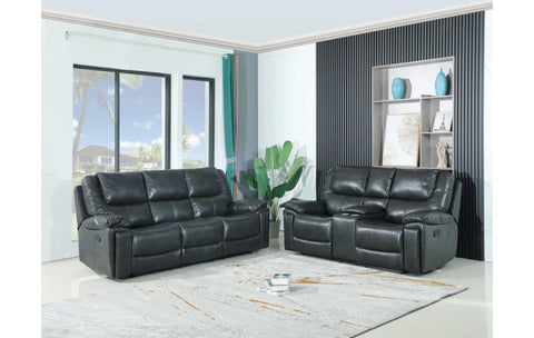 2 Pc Caviani Top Grain Leather Sofa Set Model:  5108-GREY-2PC